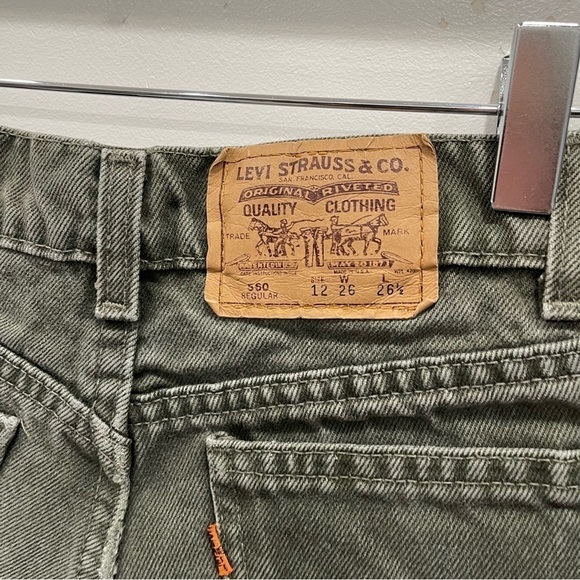 Levi’s Vintage 560 Regular Green Denim Cutoff Shorts Size 12 Orange Tab - Picture 5 of 8